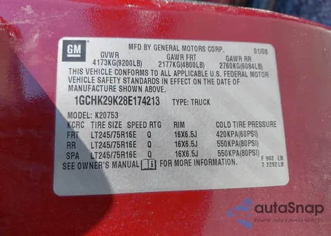 2008 Chevrolet Silverado 2500Hd Lt1 from USA, damaged, VIN 1GCHK29K28E174213